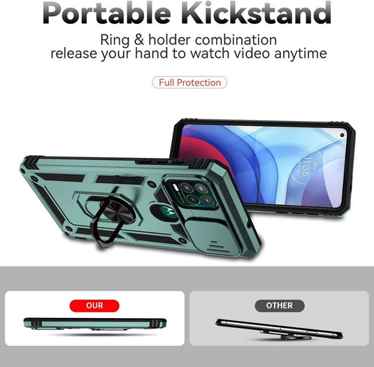 [Magnetic Rotable Kickstand][Slide Camera Cover] Motorola Moto G Stylus 5G 2021 - Shield Shockproof Rugged Heavy Duty Case With 2PC Tempered Glass Screen Protector