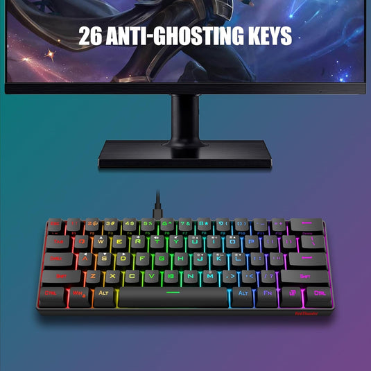 60% Gaming Keyboard and Mouse Combo, Ultra-Compact 61 Keys RGB Backlit Mini Keyboard, Lightweight 6400 DPI Honeycomb Optical, Wired Gaming Set for PC MAC PS5 Xbox Gamer