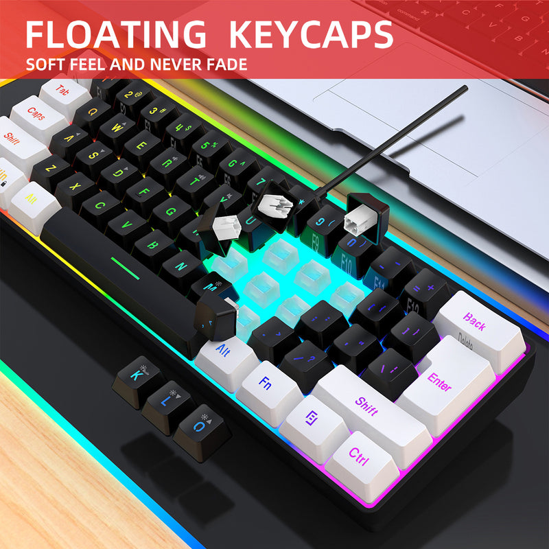 Load image into Gallery viewer, 60% Gaming Keyboard and Mouse 61 Keys RGB Backlit Mini Membrane Keyboard With Black And White Color Block Design, Lightweight Honeycomb Optical, for PC MAC PS5 Xbox Gamer
