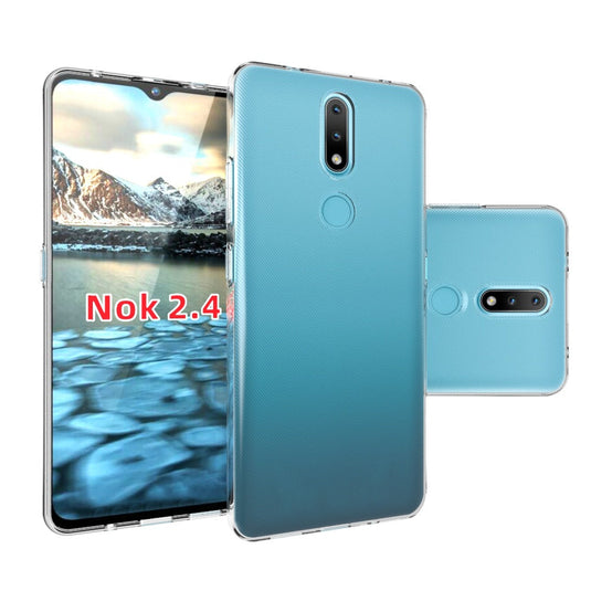 Nokia 2.4 - AirPillow Cushion Transparent Soft Clear TPU Four Corners Protective Case With 2PC 9H Tempered Glass Screen Protector