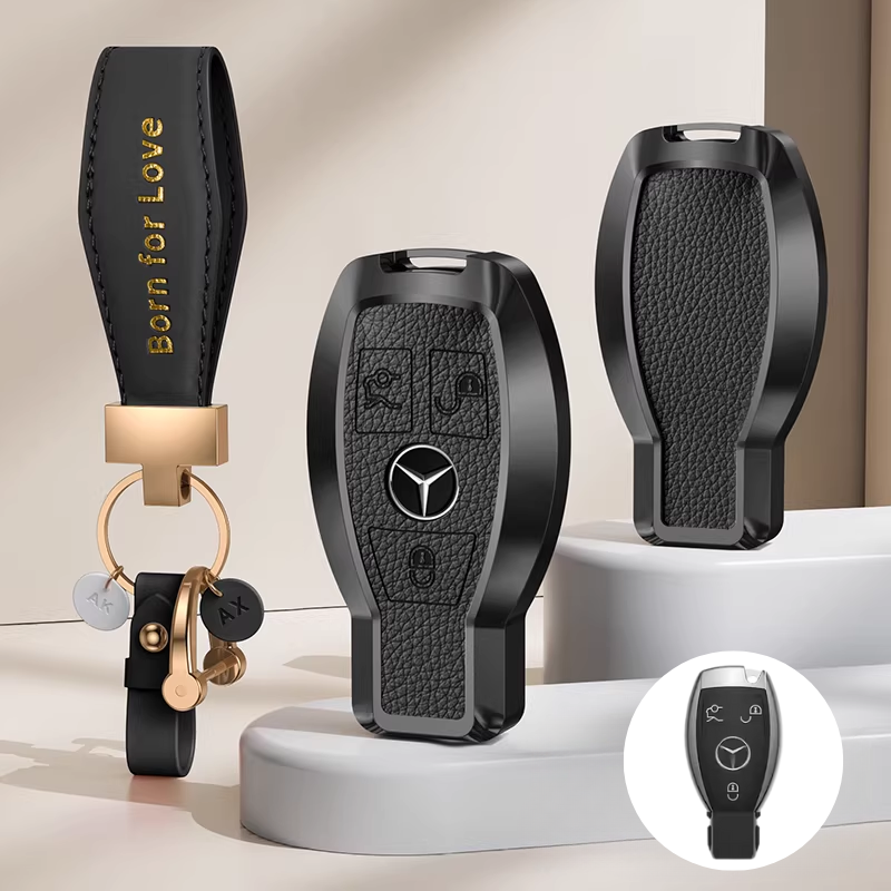 Load image into Gallery viewer, Mercedes Benz Aluminum Alloy Leather Car Key Fob Case Cover For Benz A, C, E, S, G-Class, GLA, GLB, GLC, GLE, GLS, CLA, CLS, EQC
