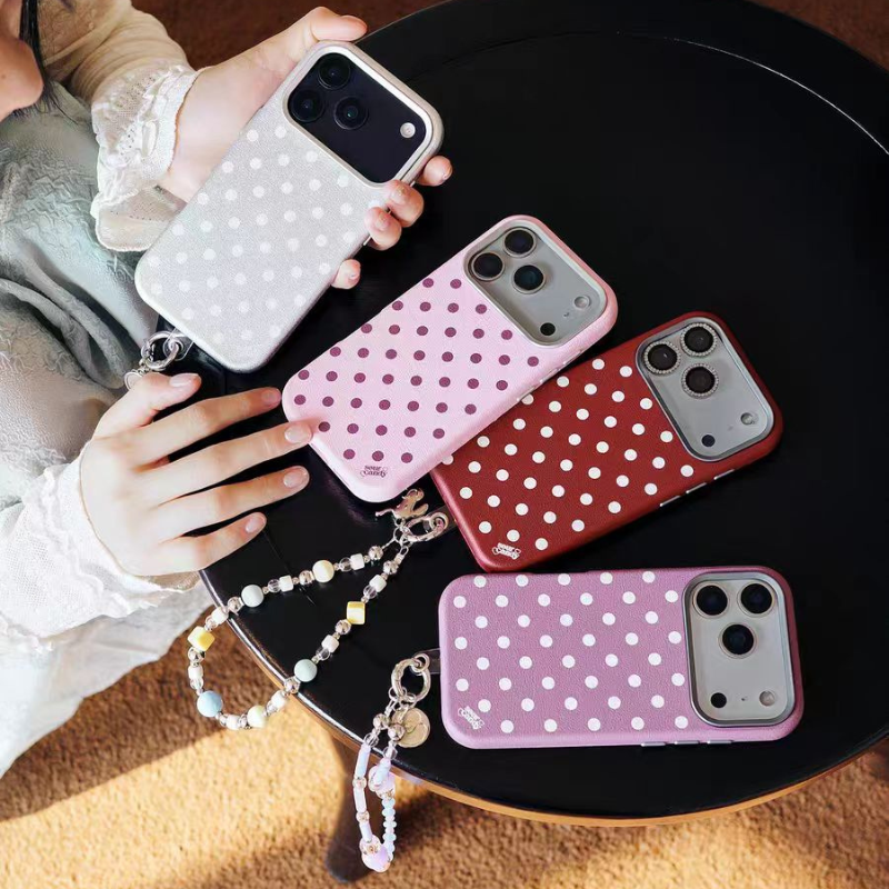 Load image into Gallery viewer, [Built-in Lint] Apple iPhone 17/Pro/Pro Max - Polka Dot PU Leather Full-Cover Shockproof Case
