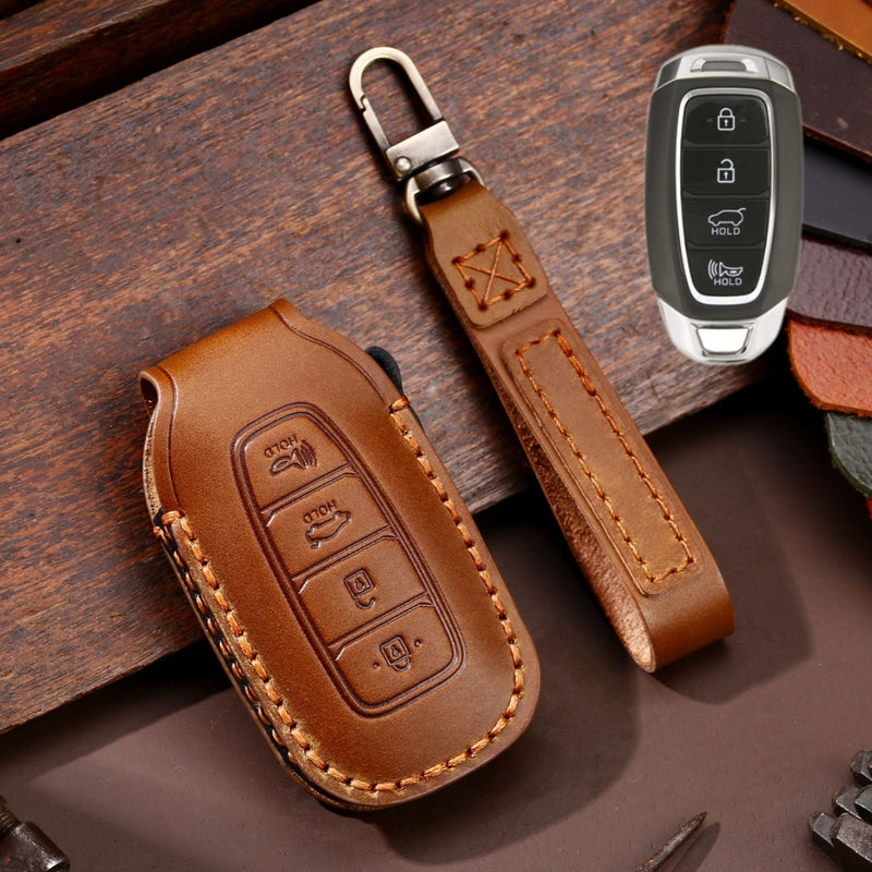 Load image into Gallery viewer, Hyundai Handcrafted Genuine Leather Car Key Protective Case For Santa Fe, Tucson, Palisade, Kona, Santa Fe, Azera
