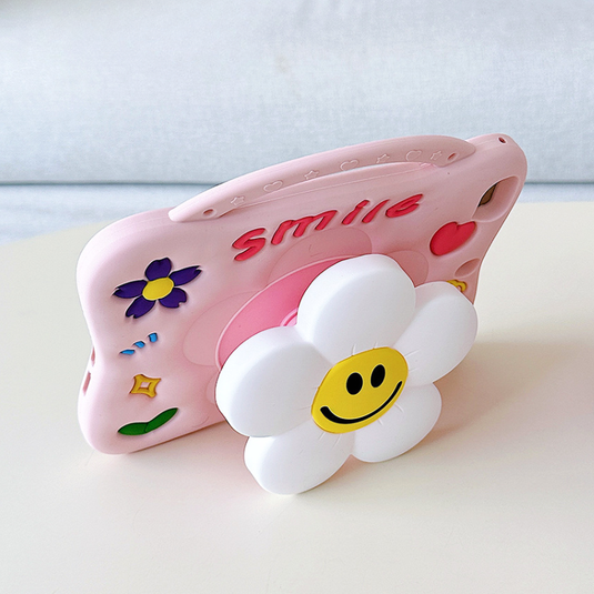 [With Pen Slot][Shoulder Strap] Apple iPad 5/6 9.7'' 5/6th Gen (2017/2018) Flower Silicone Full-Protection Shockproof Stand Case