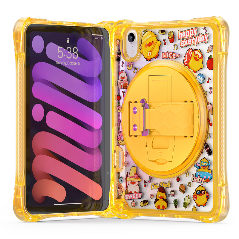 Load image into Gallery viewer, [Built-in Pen Slot][With Shoulder Strap] Apple iPad Mini 6/7 8.3&#39;&#39; 6/7th Gen (2021/2024) Cartoon Kids Transparent Anti-Drop Protective Stand Case
