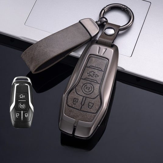 Ford Zinc Alloy Leather Folding Key Case For Ranger, Mustang, Everest, Escape, Puma, Transit, Focus, Fiesta, Ranger Raptor, Mondeo