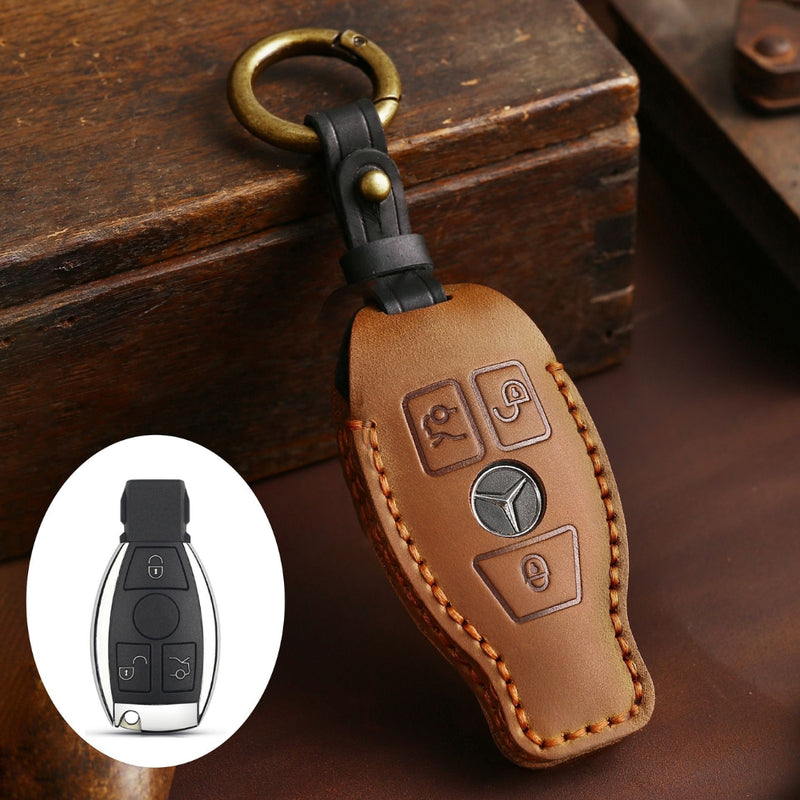 Load image into Gallery viewer, Mercedes Benz Handcrafted Genuine Leather Car Key Protective Case For Benz A, B, C, E, S-Class, GLC, GLE, GLK
