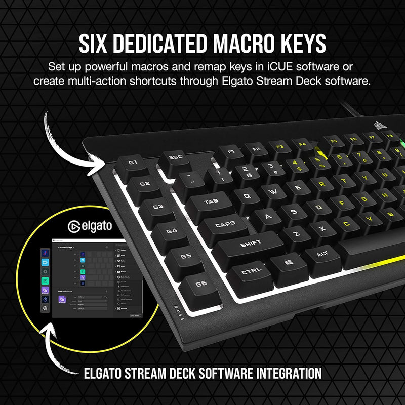 Load image into Gallery viewer, Corsair K55 RGB PRO Wired Membrane Gaming Keyboard (Dynamic Per-Key RGB Backlighting, 6 Macro Keys w/Elgato Software Integration, IP42 Dust and Spill-Resistant, Detachable Palm Rest) QWERTY, Black
