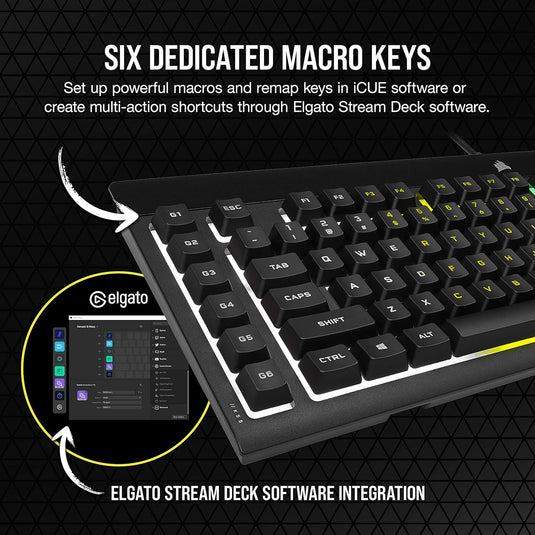 Corsair K55 RGB PRO Wired Membrane Gaming Keyboard (Dynamic Per-Key RGB Backlighting, 6 Macro Keys w/Elgato Software Integration, IP42 Dust and Spill-Resistant, Detachable Palm Rest) QWERTY, Black