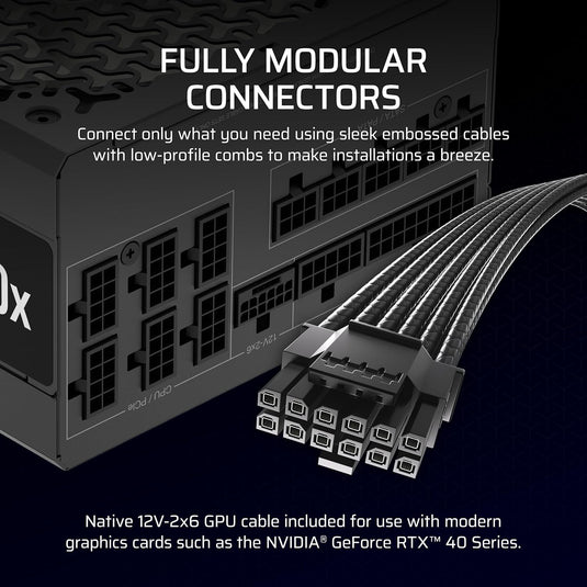 CORSAIR RM1000X 1000W Fully Modular Low-Noise ATX Power Supply – ATX 3.1 Compliant – PCIe 5.1 Support – Cybenetics Gold Efficiency – Native 12V-2x6 Connector – Black