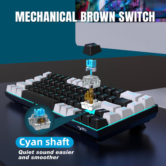 65% Compact Portable 68-Key Mechanical Wired Gaming Keyboard With Blue Switches Hot-Swappable Switches And Ergonomic Design Ice Blue Backlight