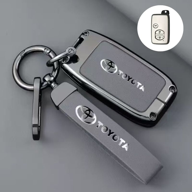 Load image into Gallery viewer, Toyota Full Metal Coverage + PU Leather Car Key Fob Case Cover For Corolla, Camry, Prado, Avalon, Landcruiser
