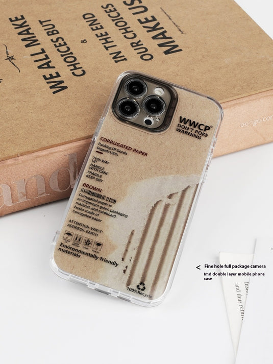 Apple iPhone 16/Pro/Pro Max brown vintage kraft paper English label design style Shockproof Fashion Series Case