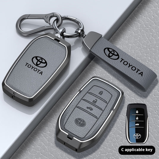 Toyota Zinc Alloy with Genuine Leather Full-Coverage Key Protective Case For RAV4, Camry, C-HR, Corolla, Prado, Prius