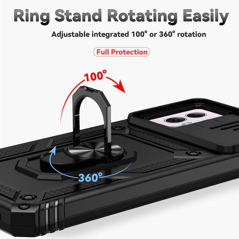 Load image into Gallery viewer, [Magnetic Ring Kickstand][Slide Camera Cover] Motorola Moto G Power 2024 - Shield Shockproof Rugged Heavy Duty Case  With 2PC 9H Glass Screen Protector
