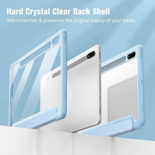 [With Pen Slot] Samsung Galaxy Tab S7 Plus/S7 FE/S8 Plus 12.4" - Transparent Acrylic Back Stand Tablet Case