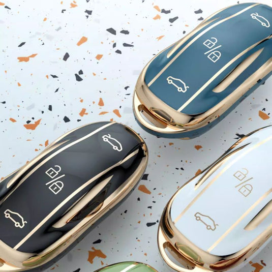 Tesla TPU + Plating Finish Car Key Fob Protective Cover Case For Model S, X