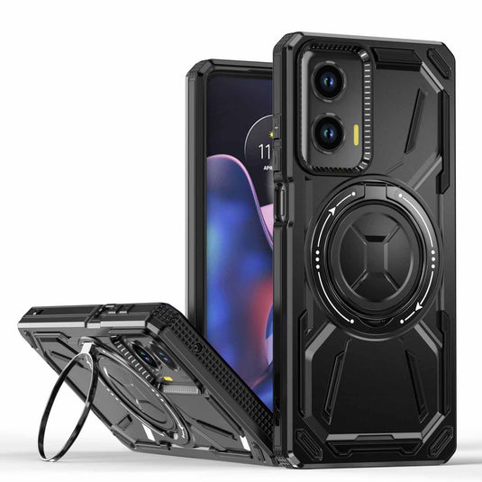 [Built-in ring bracket] Motorola Moto Edge 50 Ultra - Shield Shockproof Rugged Heavy Duty Case With 1PC 9H Tempered Glass Screen Protector