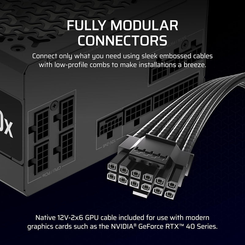 Load image into Gallery viewer, CORSAIR RM750x 750W Fully Modular Low-Noise ATX Power Supply – ATX 3.1 Compliant – PCIe 5.1 Support – Cybenetics Gold Efficiency – Native 12V-2x6 Connecto
