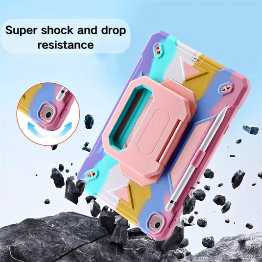 [Built-in Stand] Apple iPad 7/8/9 10.2'' 7/8/9th Gen (2019/2020/2021) Rotating Hand Strap Shockproof Protective Case With Pencil Slot