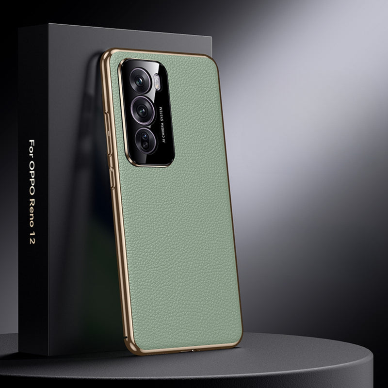 Load image into Gallery viewer, OPPO Reno12/Pro - Electroplated Full Cover Genuine Leather Business Phone Case
