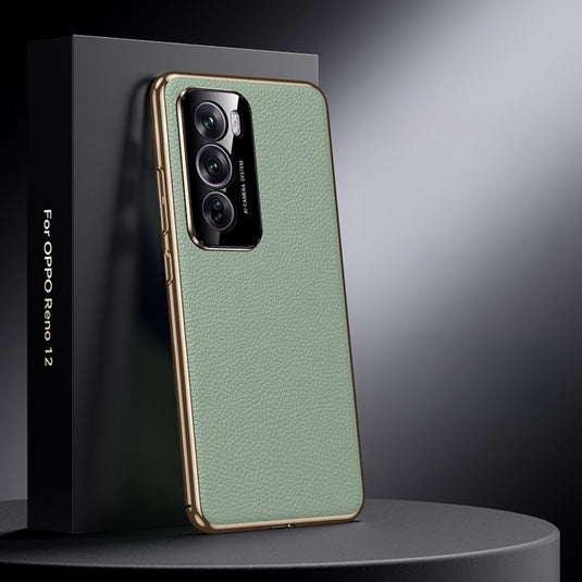 OPPO Reno12/Pro - Electroplated Full Cover Genuine Leather Business Phone Case