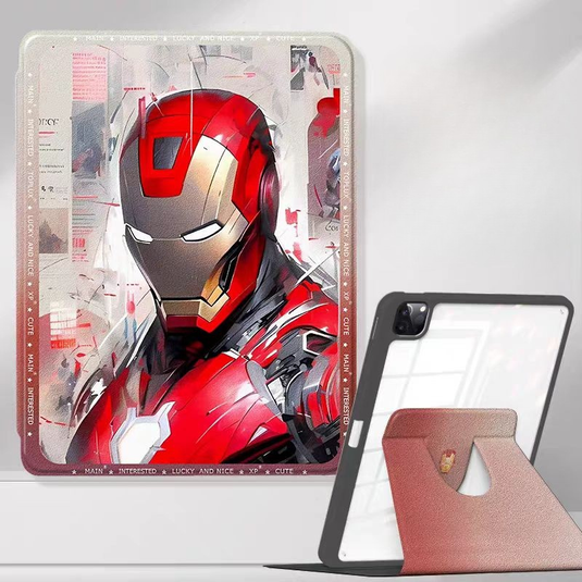 [Built-in Pen Slot] Apple iPad Air 11-inch M2/5 (2024/2025) Iron Man Smart 360° Degree Rotate Stand Shockproof Flip Cover Case