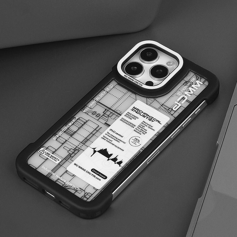 Load image into Gallery viewer, Apple iPhone 14/Pro/ Pro Max borderless mechanical designer blueprint design style Shockproof Fashion Series Case
