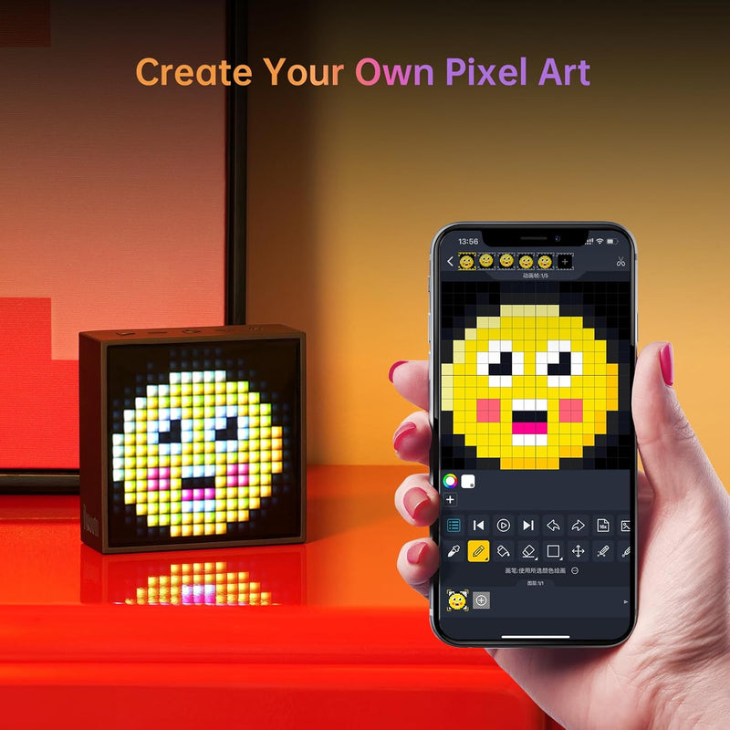 Load image into Gallery viewer, Divoom TimeBox Evo -- Pixel Art Bluetooth Speaker with 16x16 LED DIY Display APP Control - Cool Animation Frame &amp; Gaming Room Setup &amp; Bedside Alarm Clock
