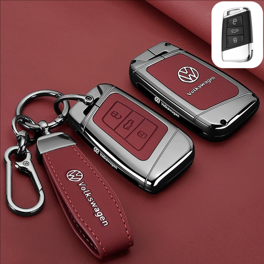 Volkswagen Premium Leather Protection Car Key Fob Case Cover For Lavida, Polo, Lamando L, Passat, ID.3, T-Cross, ID.4 X, Tiguan X