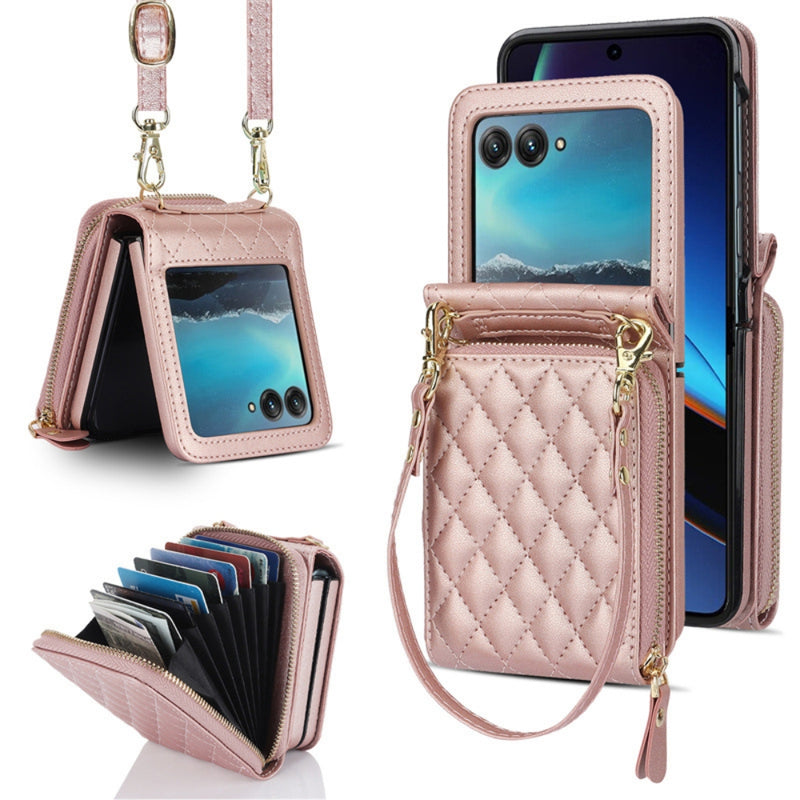 Load image into Gallery viewer, [With Shoulder Strap] Motorola Razr 40/Ultra - PU leather Crossbody Wallet Style Shockproof Phone Case
