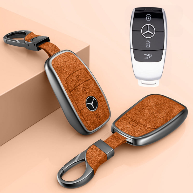 Load image into Gallery viewer, Mercedes Benz Aluminum Alloy Leather Key Protection Case For Benz A, C, E, S, G-Class, GLA, GLB, GLC, GLE, GLS, CLA, CLS, EQC
