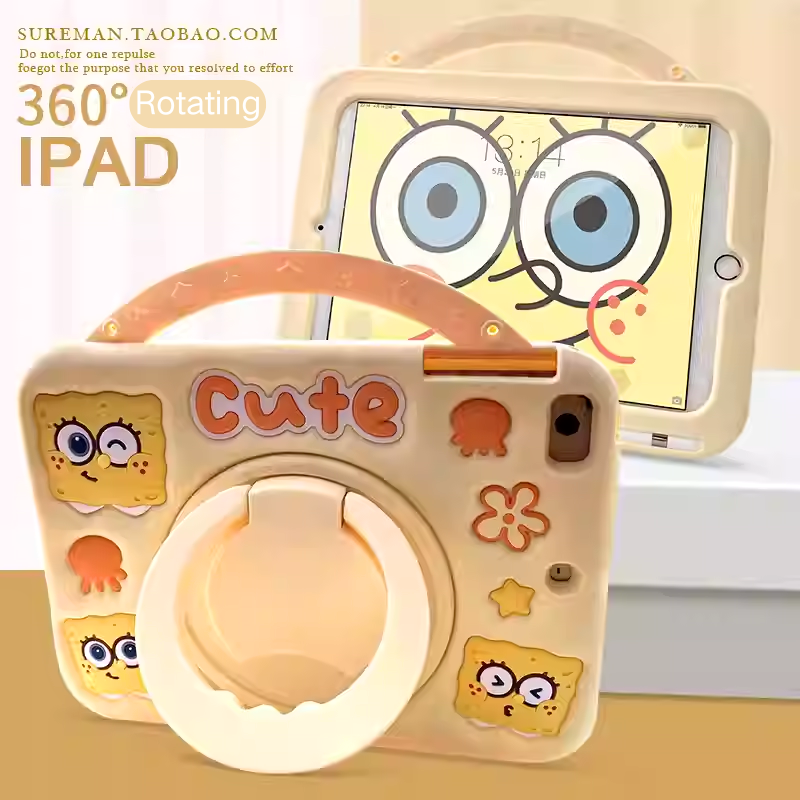 Load image into Gallery viewer, [Built-in Ring Holder][With Pen Slot] Apple iPad 5/6 9.7&#39;&#39; 5/6th Gen (2017/2018) SpongeBob Cartoon Silicone Anti-Drop Protective Case
