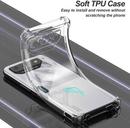 Asus ROG Phone 7/7 Ultimate - AirPillow Cushion Transparent Soft Clear TPU Four Corners Protective Case With 2PC 9H Tempered Glass Screen Protector