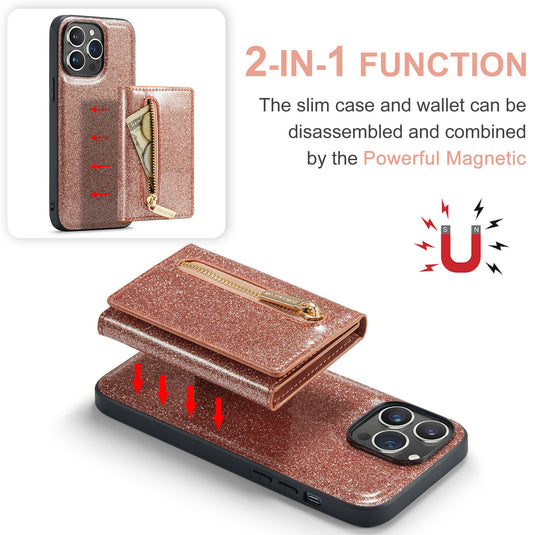 [With Card Slot] Apple iPhone 14/Pro/Pro Max/Plus Glitter Leather Shockproof Wallet Series Case