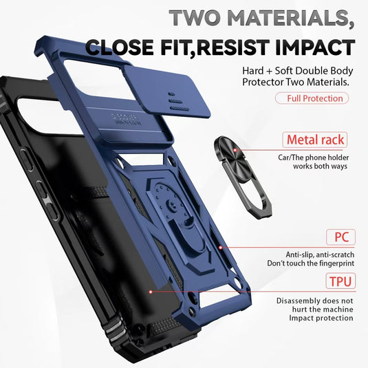 [Built-in Ring Bracket][With Slide Lens Cover] Xiaomi Redmi 12/C Magnetic Kickstand Shockproof Heavy Duty Series Case