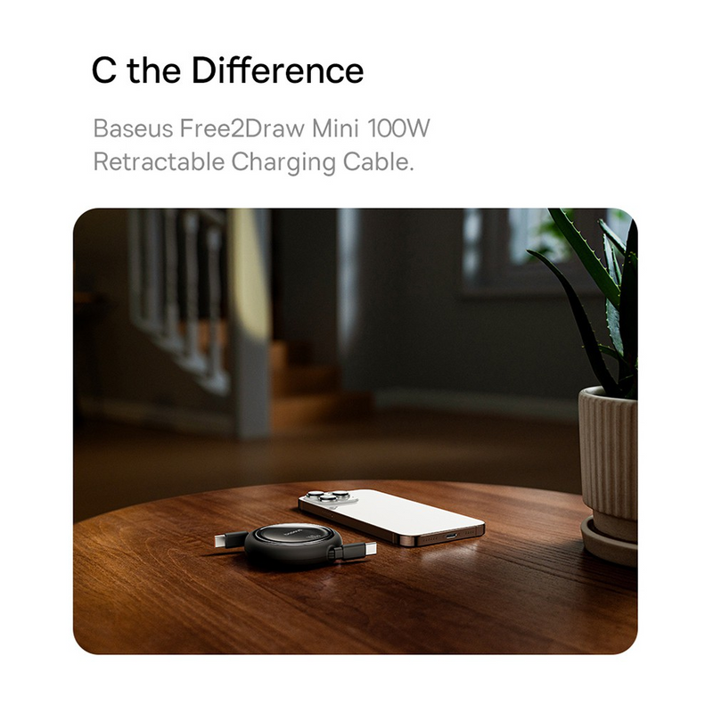 Load image into Gallery viewer, Baseus Free2Draw Mini Retractable Charging Cable Type-C to Type-C 100W 1m Compatible for iPhone 15 16 Series
