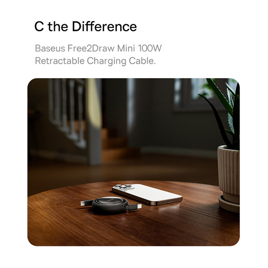 Baseus Free2Draw Mini Retractable Charging Cable Type-C to Type-C 100W 1m Compatible for iPhone 15 16 Series