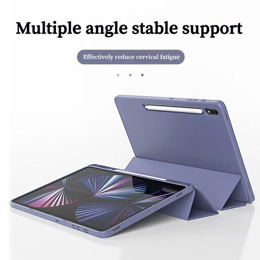 [With Pen Slot] Samsung Galaxy Tab S9 Plus & S9 FE Plus (2023) 12.4" - Solid Color Multi-angle TPU Flip Cover Case