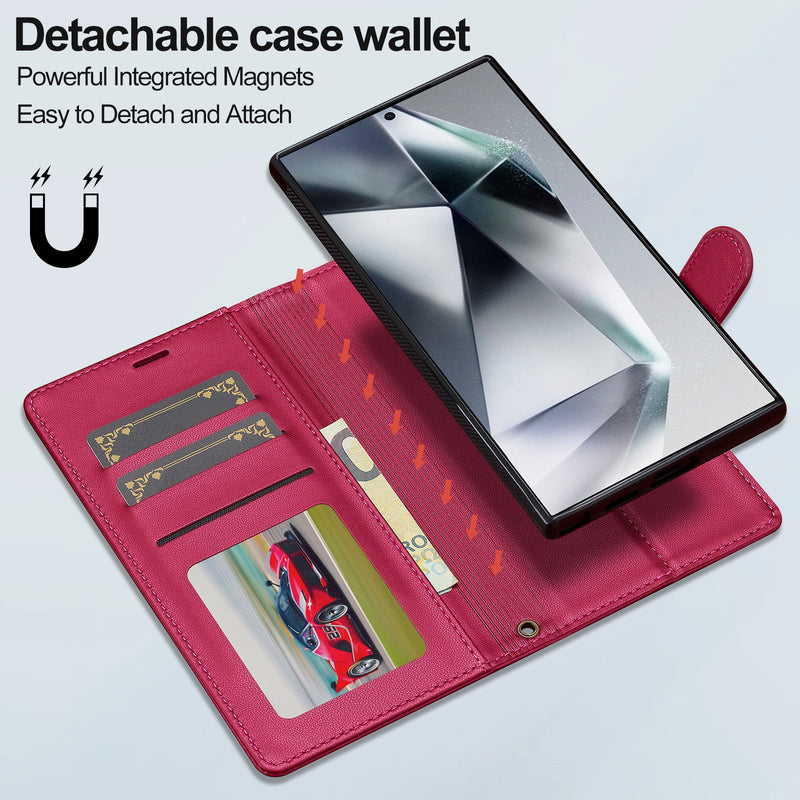 Load image into Gallery viewer, [2-in-1 Detachable][With Card Slot] Samsung Galaxy S23/Ultra/Plus/FE - Magnetic Detachable Flip Leather Essentials Series Case With Lanyard
