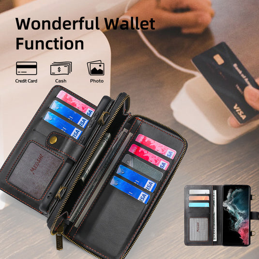 [With Card Holder][With Strap] Samsung S25/Plus/Ultra - Multi-functional PU Leather Flip Wallet Case