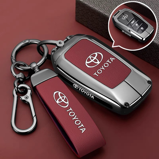 Toyota PU Leather + Zinc Alloy Car Key Fob Case Cover For Corolla, Prius, Camry, C-HR, RAV4, Altis, Land Cruiser Prado