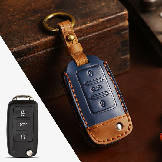 Volkswagen Handcrafted Genuine Leather Car Key Fob Case Cover For Passat, Golf, Magotan, Jetta, Tiguan