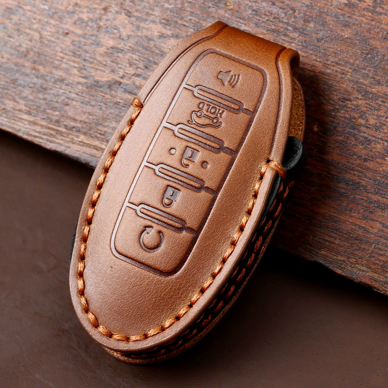 Load image into Gallery viewer, Nissan Handcrafted Genuine Leather Car Key Fob Case Cover For Altima, Rogue, Sentra, Pathfinder, Frontier, Maxima, Titan, Murano, Kicks, Juke, Qashqai, X-Trail
