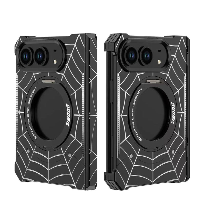 Load image into Gallery viewer, Apple iPhone Duo Frameless Mecha Metal Spiderman Rotating Magnetic Stand Case
