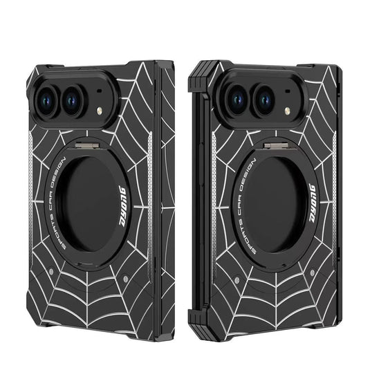 Apple iPhone Duo Frameless Mecha Metal Spiderman Rotating Magnetic Stand Case