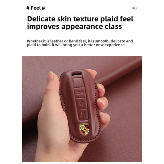 Porsche Full-wrap Genuine Leather Car Key Fob Case Cover For Macan, Cayenne, Panamera, 911, Boxster