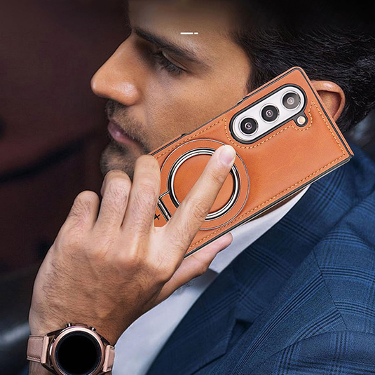 [Magsafe Compatible][Built-in Stand] Samsung Galaxy Z Fold7 - Business Casual Luxury Leather Stand Series Case