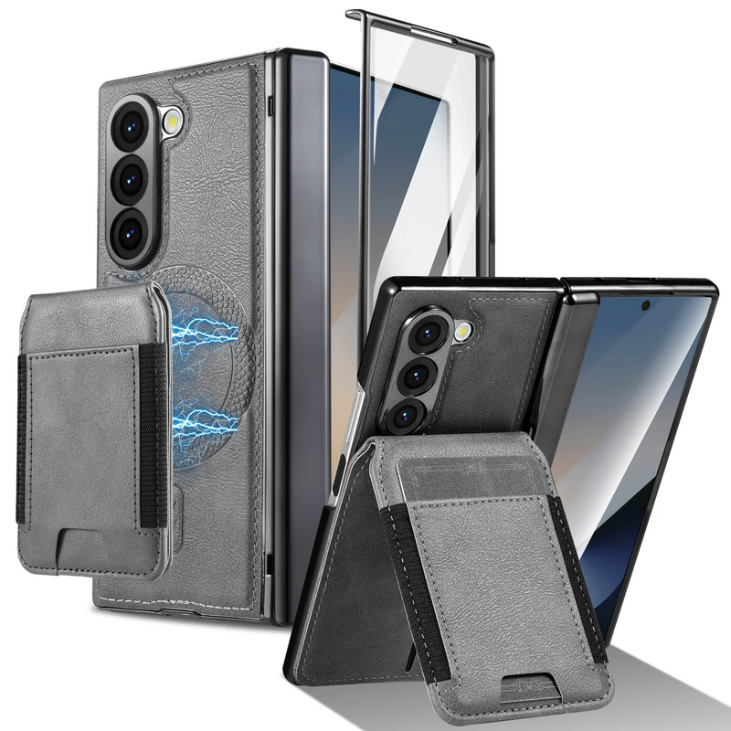 Load image into Gallery viewer, [Magsafe Compatible][With Card Holder] Samsung Galaxy Z Fold7 Foldable Leather Stand Case with Screen Protector
