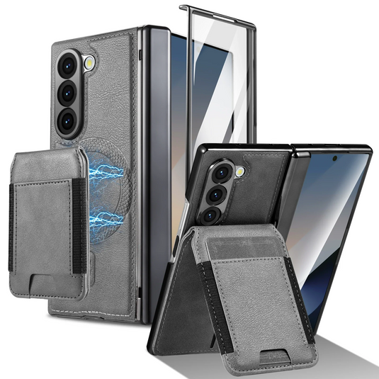 [Magsafe Compatible][With Card Holder] Samsung Galaxy Z Fold7 Foldable Leather Stand Case with Screen Protector